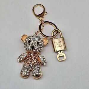 Authentic Louis Vuitton Lock & Key with unbranded Rhinstone Bear Bagcharm